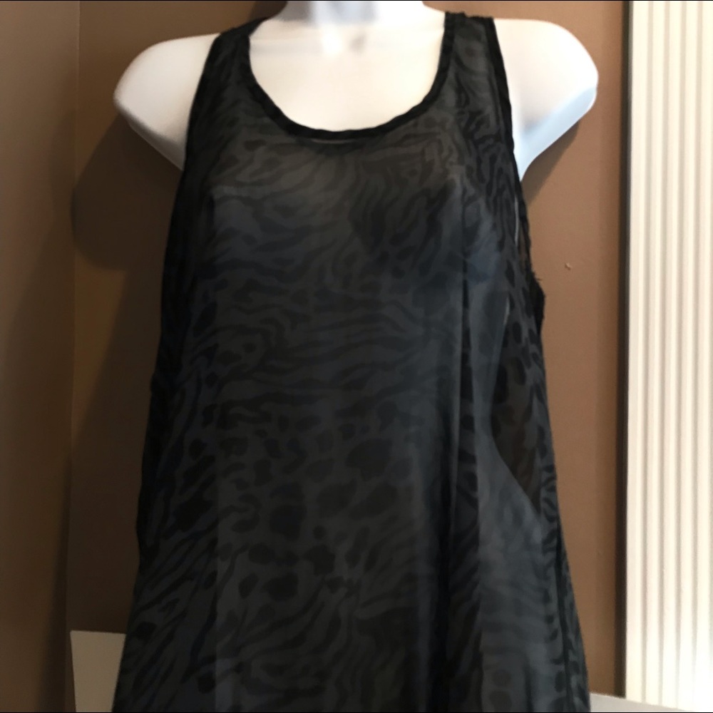 Women S black tank sheer tunic length racer back.